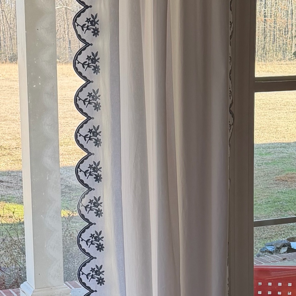 Pottery Barn Teen Ivory Curtain with Midnight Blue Floral Edge - Picture 3 of 6